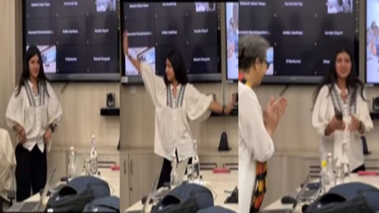 Viral Video : ఆఫీస్ మీటింగ్ కి మొదటిసారి హాజరైన యువతి.. సూపర్ హిట్ సాంగ్ కు డ్యాన్స్..